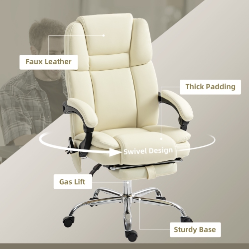 Vinsetto – Fauteuil de bureau à massage avec 6 points de vibration et repose-pieds, fauteuil de direction inclinable en similicuir PU, dossier haut