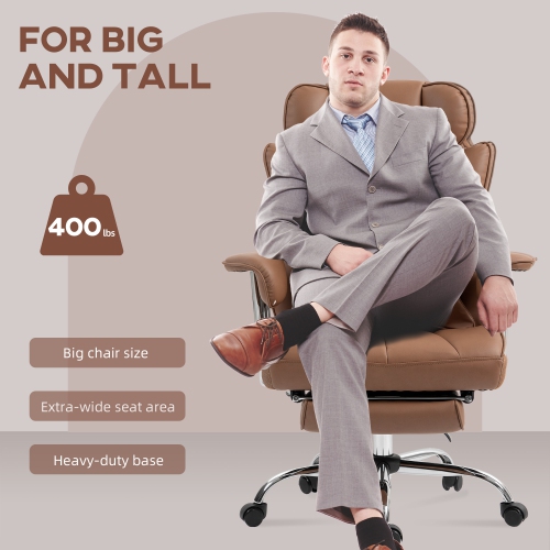 Fauteuil de bureau 400LBS de HOMCOM avec massage à 6 points en polyuréthane vibrant, repose-pieds et soutien lombaire, dossier élevé, minuterie,