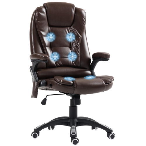 Vinsetto Massage Office Chair with with 6-Point Vibration, PU Leather Reclining Executive Office Chair with High Back, Swivel Wheels, Dark Brown