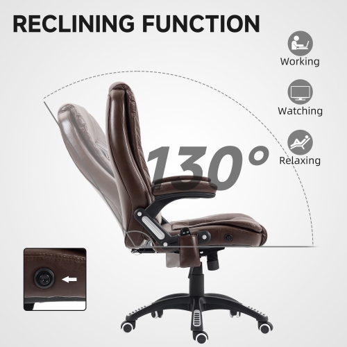 Vinsetto Massage Office Chair with with 6-Point Vibration, PU Leather Reclining Executive Office Chair with High Back, Swivel Wheels, Dark Brown
