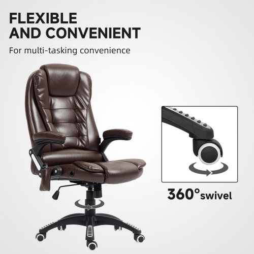 Vinsetto Massage Office Chair with with 6-Point Vibration, PU Leather Reclining Executive Office Chair with High Back, Swivel Wheels, Dark Brown