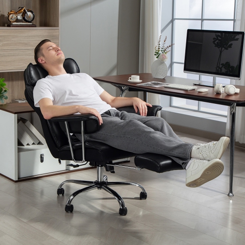 HOMCOM Massage Office Chair, PU Leather Reclining Executive Office Chair with 6-Point Vibration, Timer, Lumbar Support, Footrest and High Back, Black