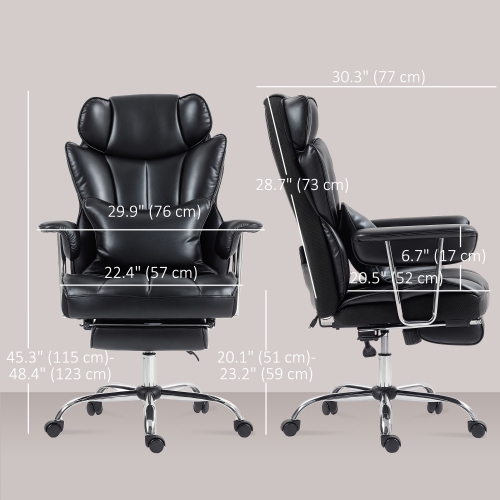 HOMCOM Massage Office Chair, PU Leather Reclining Executive Office Chair with 6-Point Vibration, Timer, Lumbar Support, Footrest and High Back, Black