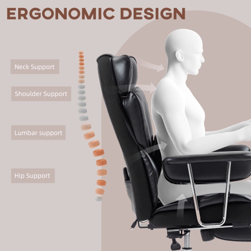 HOMCOM Massage Office Chair, PU Leather Reclining Executive Office Chair with 6-Point Vibration, Timer, Lumbar Support, Footrest and High Back, Black