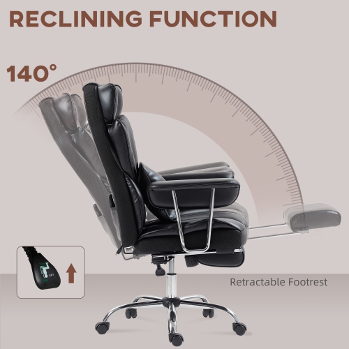 HOMCOM Massage Office Chair, PU Leather Reclining Executive Office Chair with 6-Point Vibration, Timer, Lumbar Support, Footrest and High Back, Black