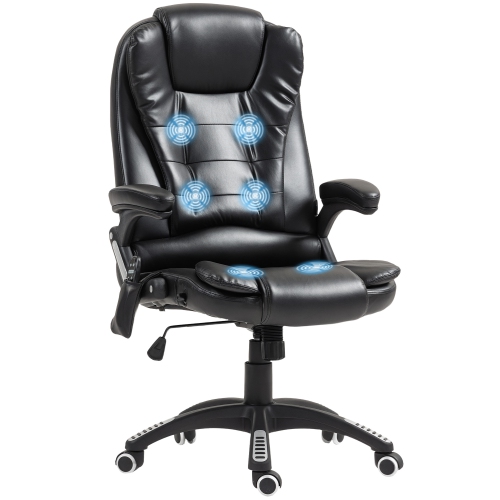 Vinsetto – Fauteuil de bureau de massage avec 6 points de vibration, fauteuil de direction inclinable en cuir de polyuréthane, dossier haut,