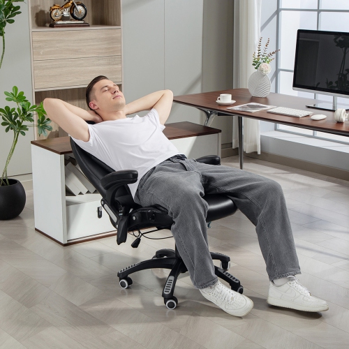 Vinsetto – Fauteuil de bureau de massage avec 6 points de vibration, fauteuil de direction inclinable en cuir de polyuréthane, dossier haut,