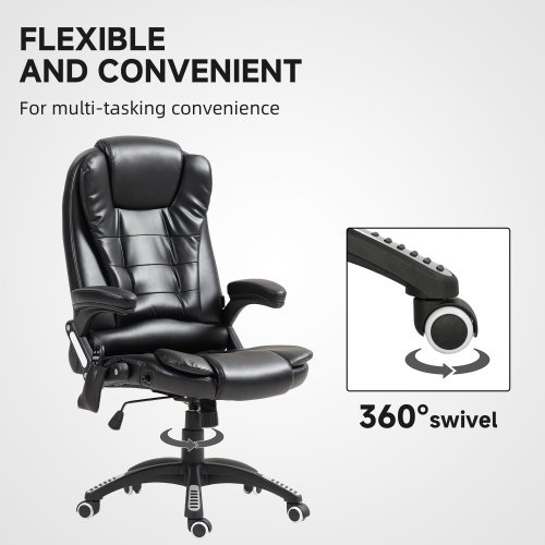 Vinsetto – Fauteuil de bureau de massage avec 6 points de vibration, fauteuil de direction inclinable en cuir de polyuréthane, dossier haut,