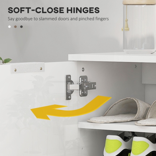 HOMCOM Shoe Cabinet for Entryway, Narrow Shoe Storage Cabinet with Soft-Close Hinges and Adjustable Shelves, Holds 15-20 Pairs, High Gloss White