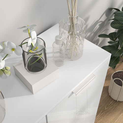 HOMCOM Shoe Cabinet for Entryway, Narrow Shoe Storage Cabinet with Soft-Close Hinges and Adjustable Shelves, Holds 15-20 Pairs, High Gloss White