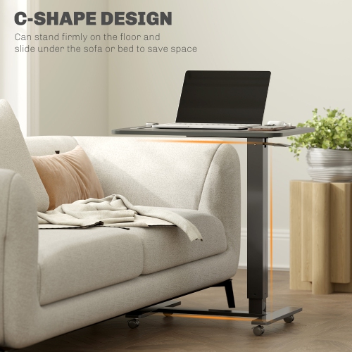 HOMCOM – Bureau debout pneumatique à hauteur réglable, bureau debout mobile à roulettes, table à roulettes portative de 43 po, table surélevée