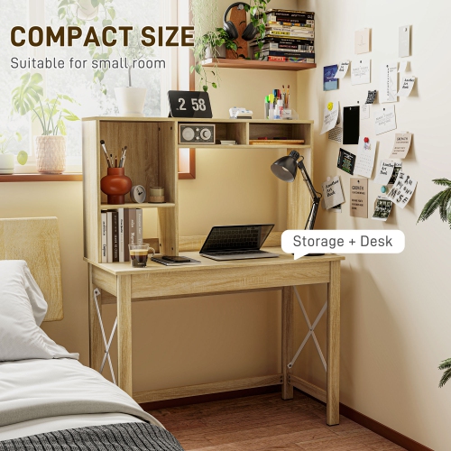 HOMCOM 41" Computer Desk with Storage, Writing Table with Hutch, Shelves and Open Compartments, Work Desk for Home Office, Oak
