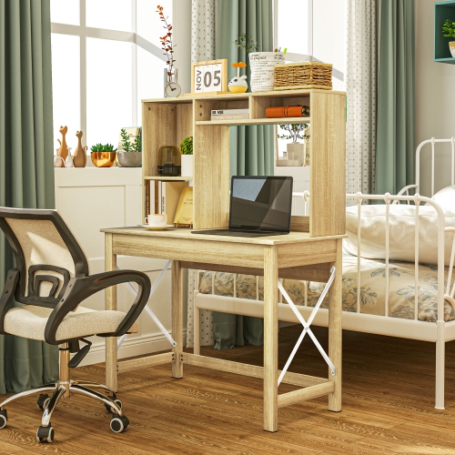 HOMCOM 41" Computer Desk with Storage, Writing Table with Hutch, Shelves and Open Compartments, Work Desk for Home Office, Oak