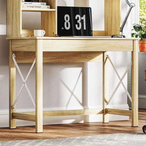 HOMCOM 41" Computer Desk with Storage, Writing Table with Hutch, Shelves and Open Compartments, Work Desk for Home Office, Oak