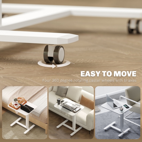 HOMCOM Pneumatic Standing Desk Adjustable Height, Mobile Stand Up Desk with Wheels, 43 Inch Portable Rolling Table, Overbed Table for Home Office,