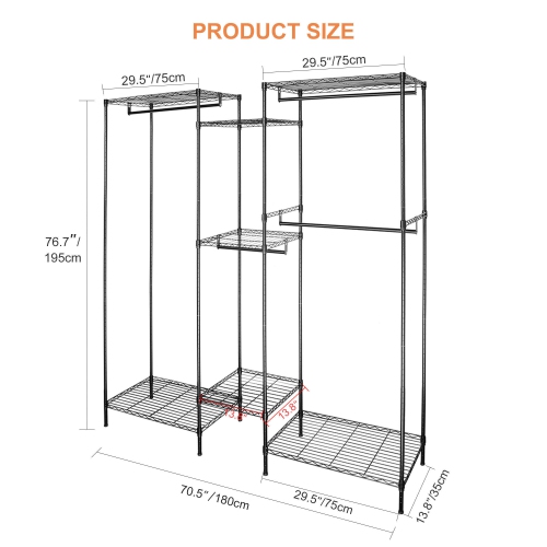 Garde-robe en treillis métallique avec tringle, support à vêtements autoportant robuste en métal pour vêtements 396 lb de charge maximale
