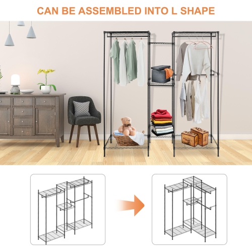 Garde-robe en treillis métallique avec tringle, support à vêtements autoportant robuste en métal pour vêtements 396 lb de charge maximale