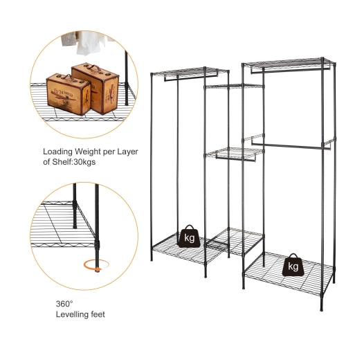 Garde-robe en treillis métallique avec tringle, support à vêtements autoportant robuste en métal pour vêtements 396 lb de charge maximale