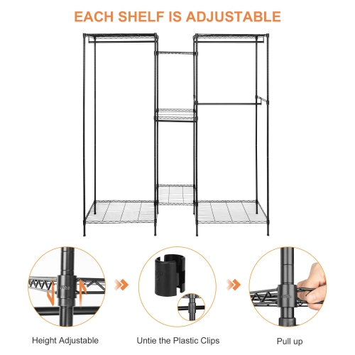 Garde-robe en treillis métallique avec tringle, support à vêtements autoportant robuste en métal pour vêtements 396 lb de charge maximale