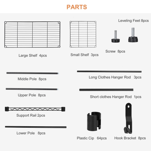 Garde-robe en treillis métallique avec tringle, support à vêtements autoportant robuste en métal pour vêtements 396 lb de charge maximale