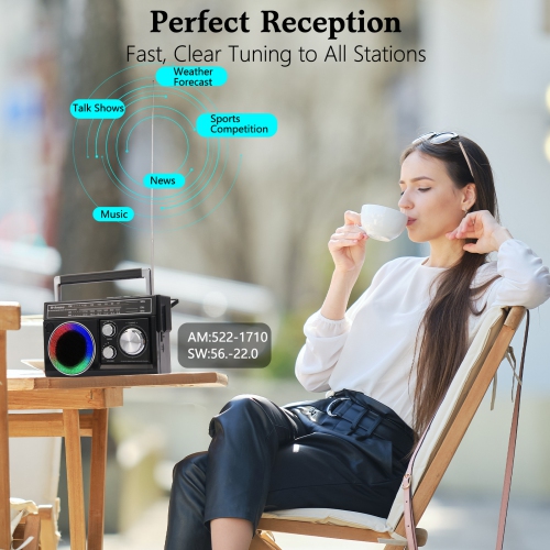 Radios Portable AM FM,Retro Portable Radio with Bluetooth Speaker and Flashlight,Strong Reception Outdoor Solar Emergency Radio with TF Card