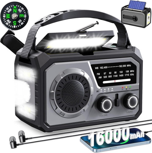 16000mAh Hand Crank Emergency Weather Radio with Wireless Speaker,Solar Emergency Crank Radio,NOAA Weather Alert,AM/FM Portable Radio for Camping
