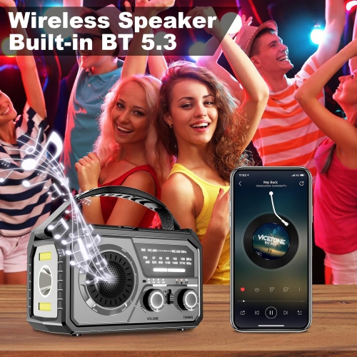 16000mAh Hand Crank Emergency Weather Radio with Wireless Speaker,Solar Emergency Crank Radio,NOAA Weather Alert,AM/FM Portable Radio for Camping