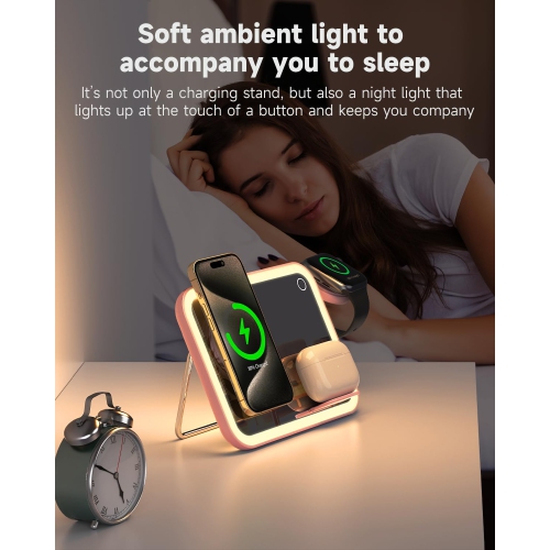 3 in 1 Mirror Foldable Charging Station for Apple Products, Fast Wireless Charger Travel Dock Adapter&Light Compatible with iPhone Series
