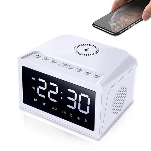 Large screen wireless charging speaker large screen clock alarm clock Bluetooth speaker desktop multi-function wireless speaker 15w-white