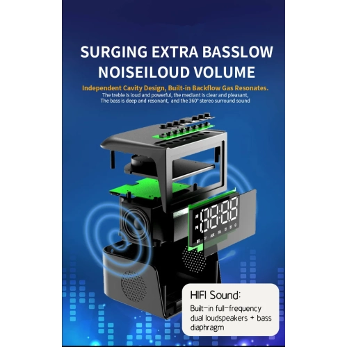 Large screen wireless charging speaker large screen clock alarm clock Bluetooth speaker desktop multi-function wireless speaker 15w-white