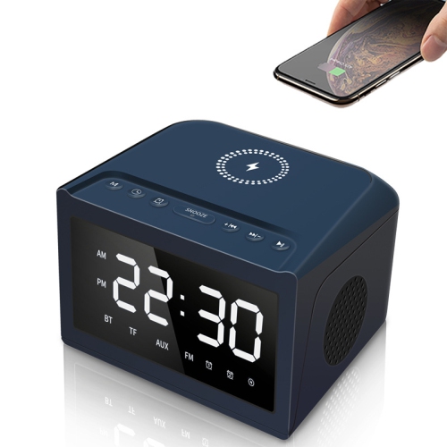 Large screen wireless charging speaker large screen clock alarm clock Bluetooth audio desktop multi-function wireless speaker 15w-black