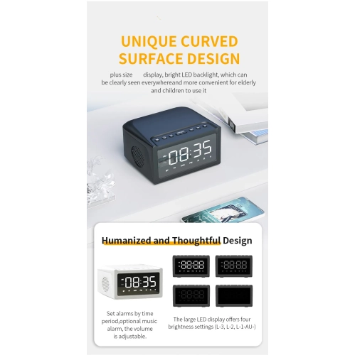 Large screen wireless charging speaker large screen clock alarm clock Bluetooth audio desktop multi-function wireless speaker 15w-black