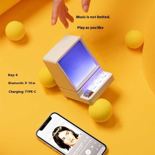 Portable Classic Computer Shape Bluetooth Speaker, Bluetooth Speaker Rechargeable RGB LED Lighting - Light Gray