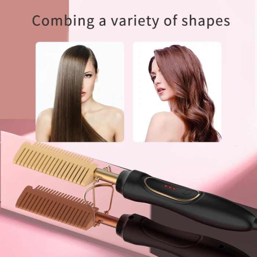 Wet and dry electric copper comb hair straightener household perm curling iron new electric straight hair comb - platinum