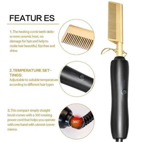 Wet and dry electric copper comb hair straightener household perm curling iron new electric straight hair comb - platinum