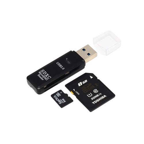 Lecteur de cartes 2-en-1 TF; Appareil photo; Lecteur de cartes USB haute vitesse; Lecteur de cartes SDXC; Noir USB 3.0 [TF+SD double fente]