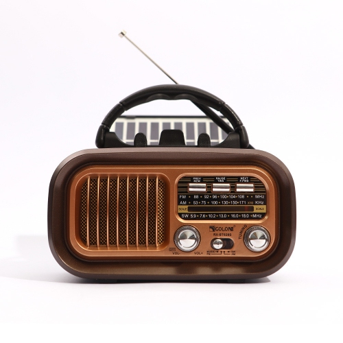 Solar Radio Speaker Wireless Phone Holder Convenient Radio FM Subwoofer Retro Bluetooth Speaker - Brown