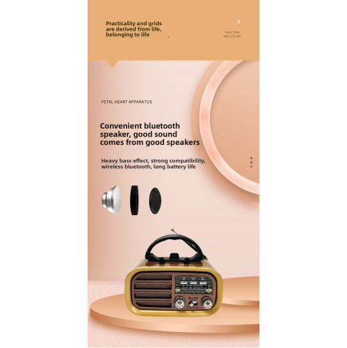 Solar Radio Speaker Wireless Phone Holder Convenient Radio FM Subwoofer Retro Bluetooth Speaker - Brown