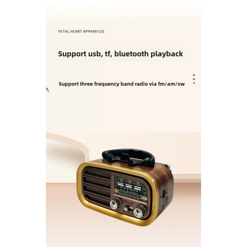 Solar Radio Speaker Wireless Phone Holder Convenient Radio FM Subwoofer Retro Bluetooth Speaker - Brown