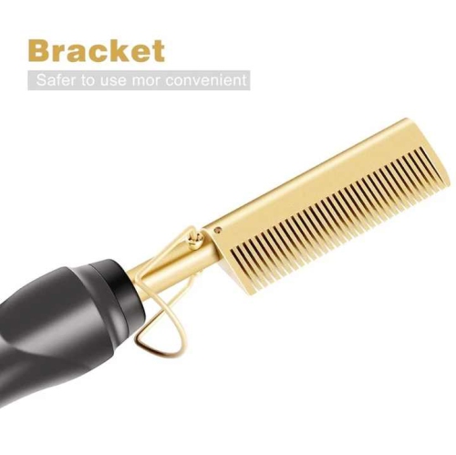 Fer à friser électrique sec et humide en cuivre à peigne pour cheveux électrique permanent fer à friser nouveau peigne électrique droit - noir doré