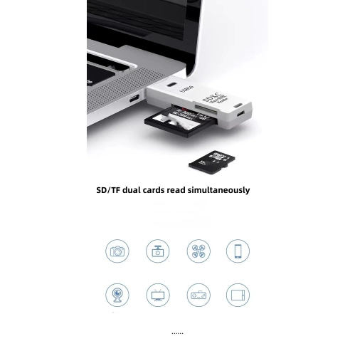 Lecteur de cartes 2-en-1 TF; Appareil photo; Lecteur de cartes USB haute vitesse; Lecteur de cartes SDXC; Blanc USB 3.0 [TF+SD double fente]
