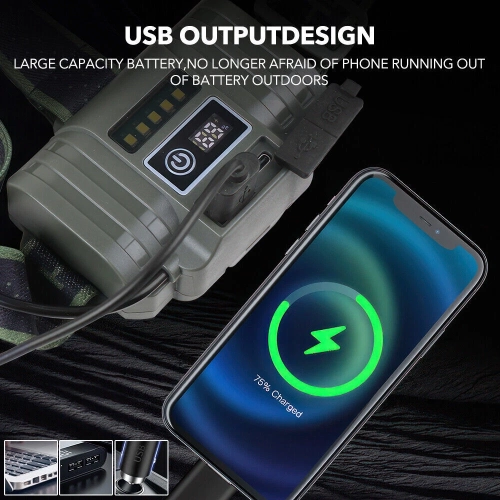 30000 Lumen LED Headlamp Rechargeable Headlamp Flashlight 2*21700