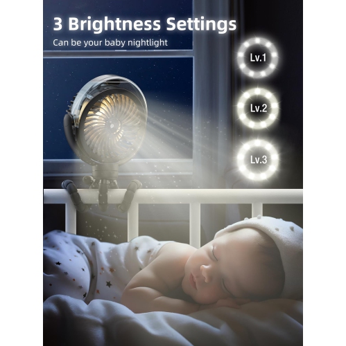 Spray Stroller Fan, USB Rechargeable Portable Octopus Fan with Light and 360° Rotation for Baby, Office, Travel, Treadmill, Outdoor