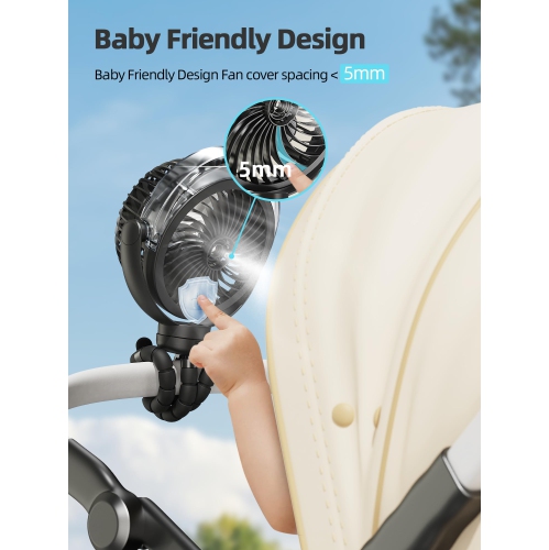 Spray Stroller Fan, USB Rechargeable Portable Octopus Fan with Light and 360° Rotation for Baby, Office, Travel, Treadmill, Outdoor