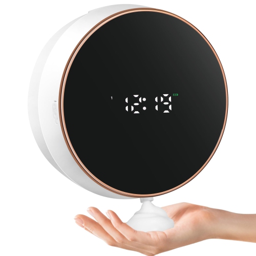 Distributeur de savon automatique sans contact, distributeur de savon en mousse rechargeable mural avec horloge, convient à la cuisine, à la salle de