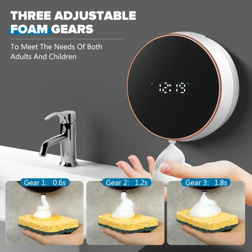 Distributeur de savon automatique sans contact, distributeur de savon en mousse rechargeable mural avec horloge, convient à la cuisine, à la salle de