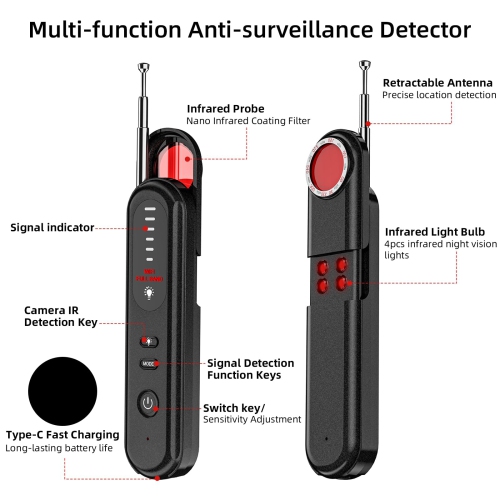 Hidden Camera Detector, Portable Mini Bug Detector, Suitable for Hotel, Travel, Office