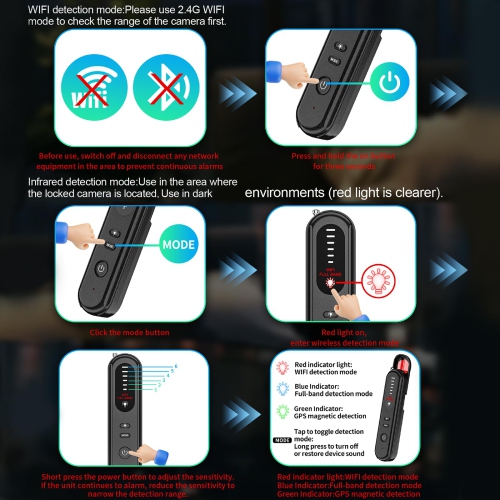 Hidden Camera Detector, Portable Mini Bug Detector, Suitable for Hotel, Travel, Office