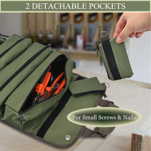 Sac à outils enroulable, sac à outils pliable, sac de rangement robuste pour outils convenant au jardin, à l'électricien et à la menuiserie