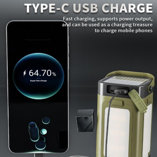 Rechargeable Lantern Power Bank Solar Camping Lantern Waterproof Portable Flashlight LED Tent Light for Camping Hiking Fishing